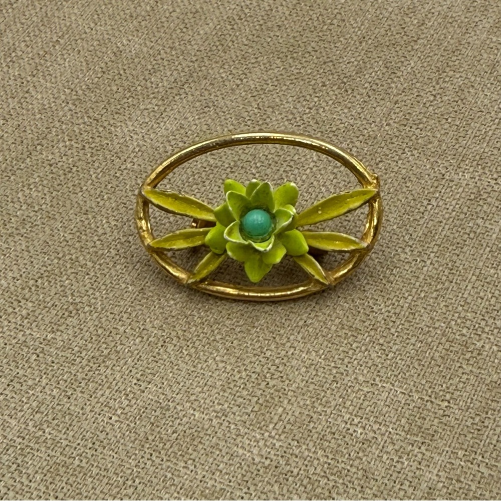 Gold and Green Floral Brooch
